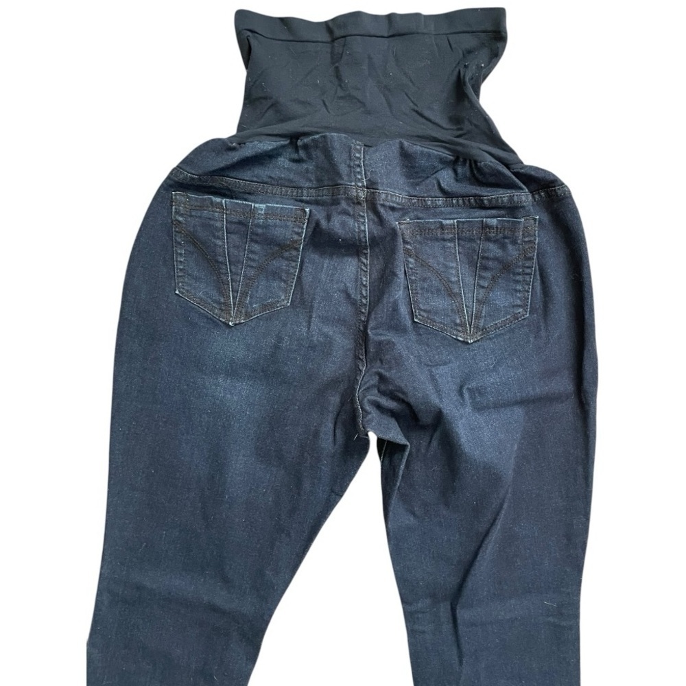 Indigo Blue Full panel Belly Maternity Jeans Dark Denim Stretchy Womens XL blue - Picture 4 of 5